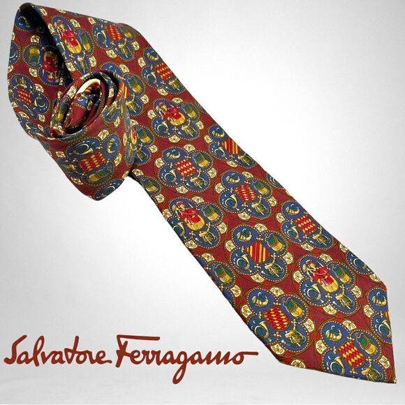 Salvatore Ferragamo Elegant Medieval Themed Silk Tie